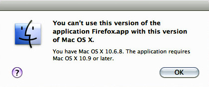 Image of dialog box saying my OS X is too old