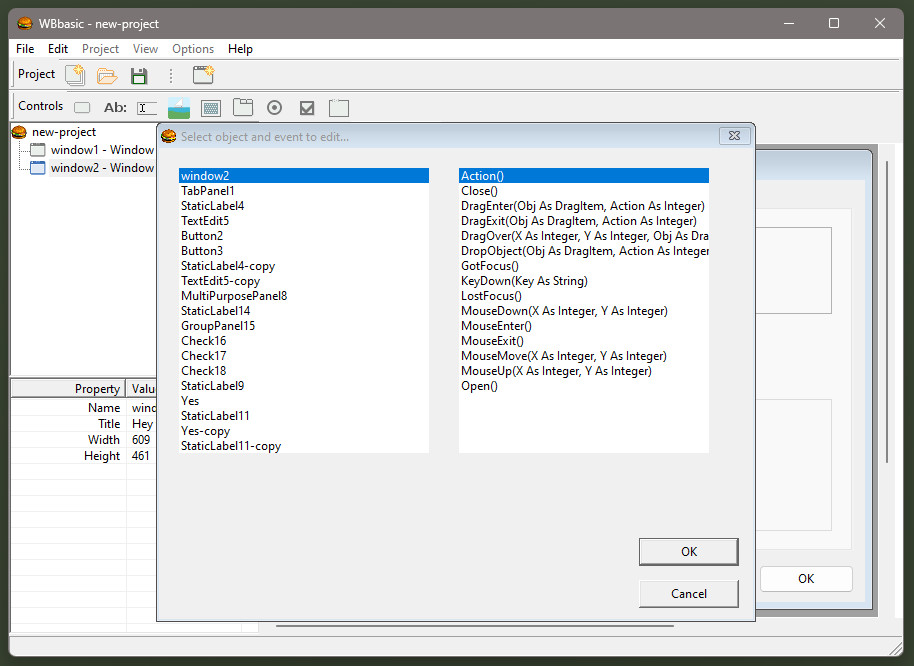 WBbasic event selector